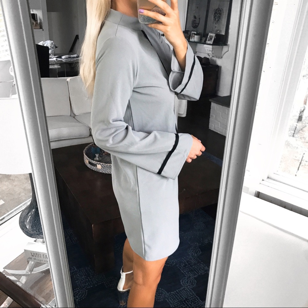 🆕 GREY HIGH NECK BLACK TRIM LONG SLEEVE DRESS! - Picture 5 of 8